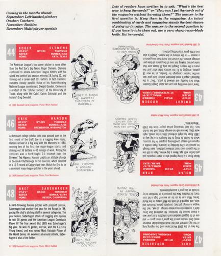 1989 Baseball Cards Magazine '59 Topps Replicas - Full Panel #43-48 Dwight Gooden / Roger Clemens / Nolan Ryan / Erik Hanson / Orel Hershiser / Bret Saberhagen Back