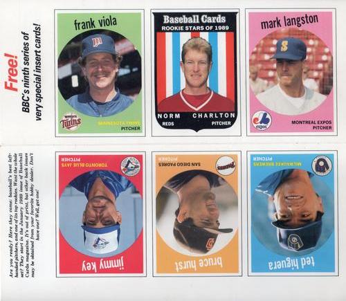 1989 Baseball Cards Magazine '59 Topps Replicas - Full Panel #49-54 Jimmy Key / Frank Viola / Bruce Hurst / Norm Charlton / Ted Higuera / Mark Langston Front