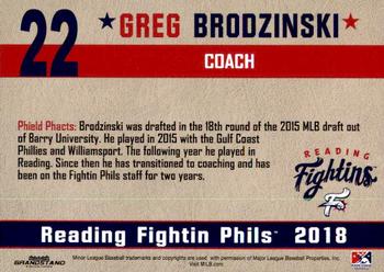 2018 Grandstand Reading Fightin Phils Update #NNO Greg Brodzinski Back
