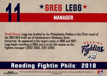 2018 Grandstand Reading Fightin Phils Update #NNO Greg Legg Back