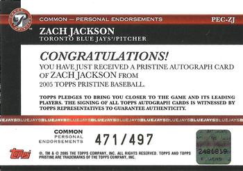 2005 Topps Pristine - Personal Endorsements Common #PEC-ZJ Zach Jackson Back