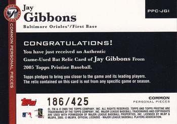 2005 Topps Pristine - Personal Pieces Common Relics #PPC-JGI Jay Gibbons Back