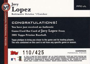 2005 Topps Pristine - Personal Pieces Common Relics #PPC-JL Javy Lopez Back