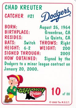 2002 Keebler Los Angeles Dodgers SGA #10 Chad Kreuter Back