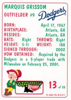 2002 Keebler Los Angeles Dodgers SGA #13 Marquis Grissom Back