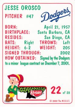 2002 Keebler Los Angeles Dodgers SGA #22 Jesse Orosco Back