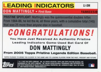2005 Topps Pristine Legends - Leading Indicators Relics #LI-DM Don Mattingly Back