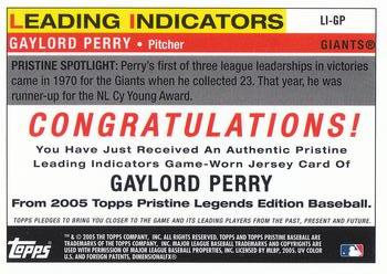 2005 Topps Pristine Legends - Leading Indicators Relics #LI-GP Gaylord Perry Back