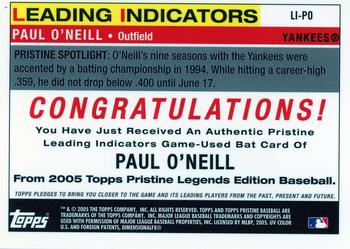 2005 Topps Pristine Legends - Leading Indicators Relics #LI-PO Paul O'Neill Back