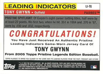 2005 Topps Pristine Legends - Leading Indicators Relics #LI-TG Tony Gwynn Back