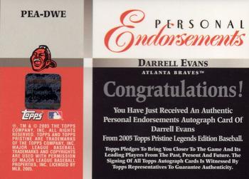 2005 Topps Pristine Legends - Personal Endorsements #PEA-DWE Darrell Evans Back