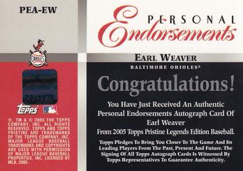 2005 Topps Pristine Legends - Personal Endorsements #PEA-EW Earl Weaver Back