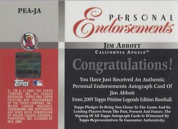 2005 Topps Pristine Legends - Personal Endorsements #PEA-JA Jim Abbott Back