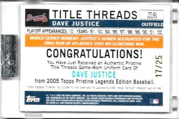 2005 Topps Pristine Legends - Title Threads Relics Refractors #TT-DJ David Justice Back