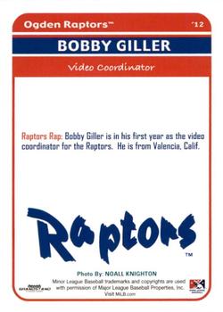 2012 Grandstand Ogden Raptors #NNO Bobby Giller Back