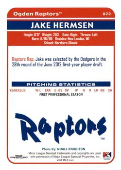 2012 Grandstand Ogden Raptors #NNO Jake Hermsen Back