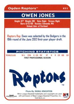 2012 Grandstand Ogden Raptors #NNO Owen Jones Back
