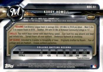 2018 Bowman Draft - Chrome Asia Mojo Refractor #BDC-61 Korry Howell Back