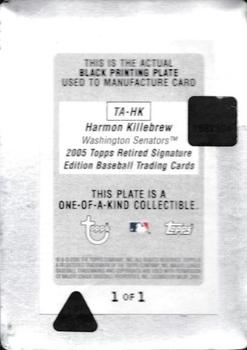 2005 Topps Retired Signature Edition - Autographs Printing Plates Black #TA-HK Harmon Killebrew Back