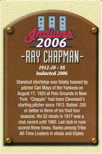 2006 Medical Mutual Cleveland Indians Hall of Fame #NNO Ray Chapman Back