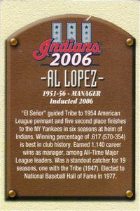2006 Medical Mutual Cleveland Indians Hall of Fame #NNO Al Lopez Back