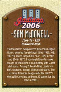 2006 Medical Mutual Cleveland Indians Hall of Fame #NNO Sam McDowell Back