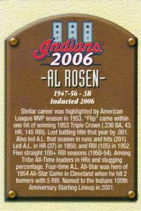 2006 Medical Mutual Cleveland Indians Hall of Fame #NNO Al Rosen Back