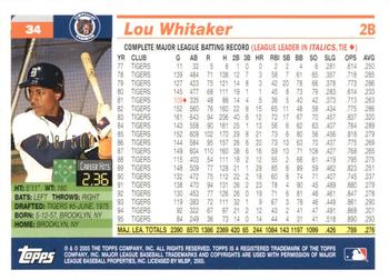 2005 Topps Retired Signature Edition - Gold #34 Lou Whitaker Back
