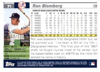 2005 Topps Retired Signature Edition - Gold #71 Ron Blomberg Back