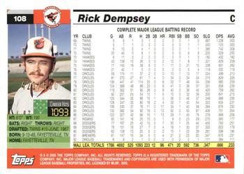 2005 Topps Retired Signature Edition - Gold #108 Rick Dempsey Back