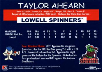 2018 Grandstand Lowell Spinners #NNO Taylor Ahearn Back