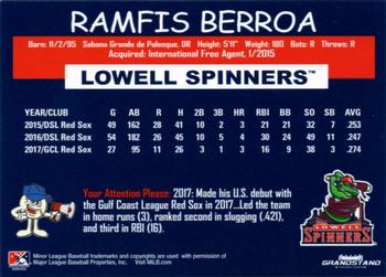 2018 Grandstand Lowell Spinners #NNO Ramfis Berroa Back
