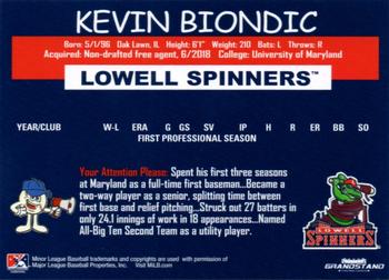 2018 Grandstand Lowell Spinners #NNO Kevin Biondic Back