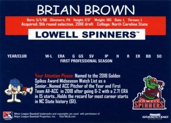 2018 Grandstand Lowell Spinners #NNO Brian Brown Back