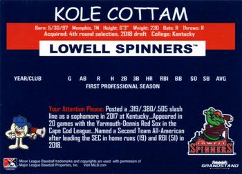2018 Grandstand Lowell Spinners #NNO Kole Cottam Back