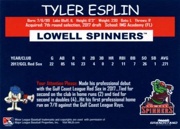 2018 Grandstand Lowell Spinners #NNO Tyler Esplin Back