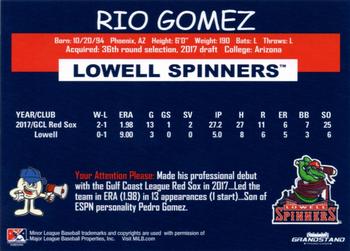 2018 Grandstand Lowell Spinners #NNO Rio Gomez Back