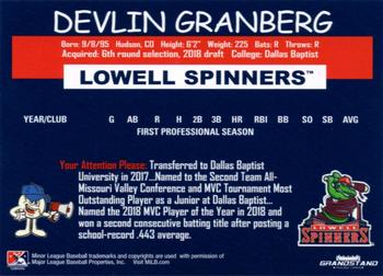 2018 Grandstand Lowell Spinners #NNO Devlin Granberg Back