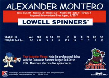 2018 Grandstand Lowell Spinners #NNO Alexander Montero Back
