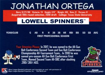 2018 Grandstand Lowell Spinners #NNO Jonathan Ortega Back