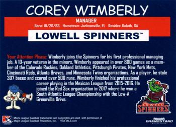 2018 Grandstand Lowell Spinners #NNO Corey Wimberly Back