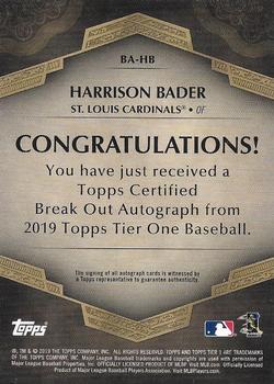 2019 Topps Tier One - Break Out Autographs #BA-HB Harrison Bader Back