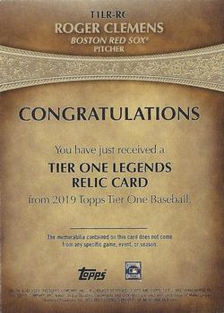 2019 Topps Tier One - Tier One Legends Relics #T1RL-RC Roger Clemens Back