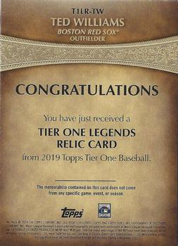 2019 Topps Tier One - Tier One Legends Relics #T1RL-TW Ted Williams Back
