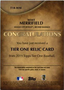2019 Topps Tier One - Tier One Relics #T1R-WM Whit Merrifield Back