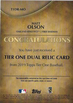 2019 Topps Tier One - Tier One Relics Dual Patch #T1DR-MO Matt Olson Back