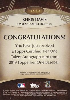 2019 Topps Tier One - Tier One Talent Autographs #TTA-KD Khris Davis Back