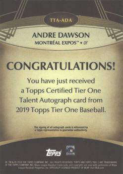 2019 Topps Tier One - Tier One Talent Autographs Bronze Ink #TTA-ADA Andre Dawson Back