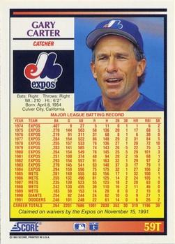 1992 Score Rookie & Traded #59T Gary Carter Back