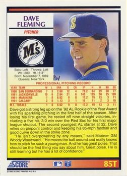 1992 Score Rookie & Traded #85T Dave Fleming Back